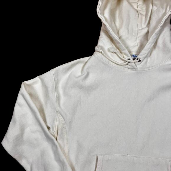 Champion Reverse Weave Hoodie L Cream GF757 Heavyweight Sweatshirt Logo Womens - Picture 7 of 16